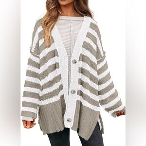 Cozy Striped Button-Front Cardigan Sweater